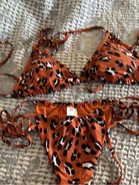 Fabletics Burnt Orange Leopard String Bikini Medium